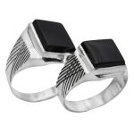 انگشتر ست زنانه و مردانه عقیق مشکی نقره دست ساز طرح حیات + حرز امام جواد (ع)