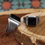 انگشتر ست زنانه و مردانه عقیق مشکی نقره دست ساز طرح حیات + حرز امام جواد (ع) - Image 3