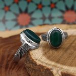 انگشتر ست زنانه و مردانه عقیق سبز نقره دست ساز طرح رستگار + حرز امام جواد (ع) - Image 3