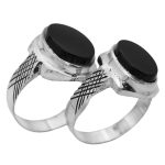 انگشتر ست زنانه و مردانه عقیق مشکی نقره دست ساز طرح رستگار + حرز امام جواد (ع)