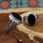 انگشتر ست زنانه و مردانه عقیق مشکی نقره دست ساز طرح رستگار + حرز امام جواد (ع) - Image 3