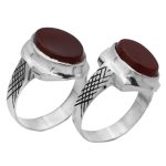 انگشتر ست عقیق سرخ نقره مردانه و زنانه دست ساز طرح رستگار + حرز امام جواد (ع)