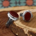 انگشتر ست عقیق سرخ نقره مردانه و زنانه دست ساز طرح رستگار + حرز امام جواد (ع) - Image 2