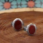 انگشتر ست عقیق سرخ نقره مردانه و زنانه دست ساز طرح رستگار + حرز امام جواد (ع) - Image 3