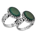 انگشتر ست عقیق سبز نقره مردانه و زنانه طرح فردوس + حرز امام جواد (ع) + آیت الکرسی