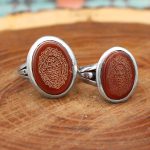 انگشتر ست عقیق سرخ نقره مردانه و زنانه طرح پا اردکی + حرز امام جواد (ع) + آیت الکرسی - Image 2