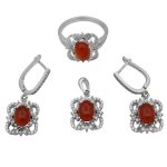 نیم ست عقیق سرخ نقره زنانه طرح شکوه