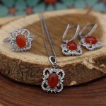 نیم ست عقیق سرخ نقره زنانه طرح شکوه - Image 3