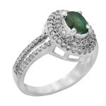 انگشتر زمرد الماس تراش نقره زنانه طرح پوران