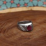 انگشتر یاقوت سرخ الماس تراش نقره مردانه دست ساز طرح فلاح - Image 3