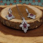 نیم ست یاقوت سرخ الماس تراش نقره زنانه طرح نجمه - Image 2