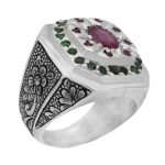 انگشتر چند سنگ نقره مردانه دست ساز طرح رهام