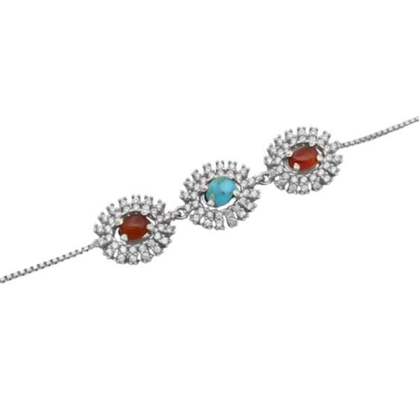 16-4-046several-stones-arezo-silver-bracelet (1) مدل دستبند چند سنگ دخترانه شیک