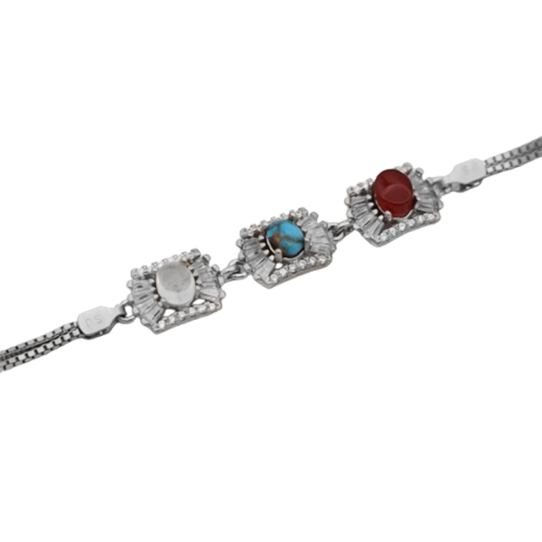 16-4-051several-stones-noshafarin-silver-bracelet (1) مدل دستبند چند سنگ دخترانه اصلی