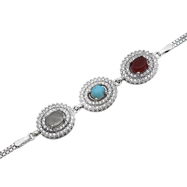 16-4-057 several-stones-fahimeh-silver-bracelet(1) مدل دستبند چند سنگ دخترانه اصلی