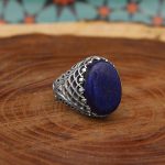 انگشتر لاجورد نقره مردانه طرح شهرام - Image 2