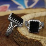 انگشتر ست عقیق مشکی نقره مردانه و زنانه طرح ارمغان - Image 2