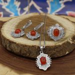 نیم ست عقیق سرخ نقره زنانه طرح نیکی - Image 4