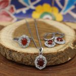 نیم ست عقیق سرخ نقره زنانه طرح ستایش - Image 3