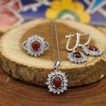 نیم ست عقیق سرخ نقره زنانه طرح نیایش - Image 3