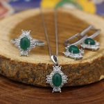 نیم ست عقیق سبز نقره زنانه طرح ماهور - Image 3