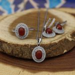 نیم ست عقیق سرخ نقره زنانه طرح جمیله - Image 3