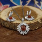 نیم ست عقیق سرخ یمنی نقره زنانه طرح منیره - Image 3