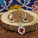 نیم ست عقیق سرخ یمنی نقره زنانه طرح روژان - Image 3