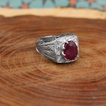 انگشتر یاقوت سرخ الماس تراش نقره مردانه دست ساز طرح رهام - Image 3