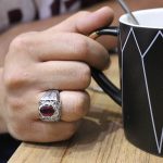 انگشتر یاقوت سرخ الماس تراش نقره مردانه دست ساز طرح رهام - Image 4