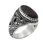 انگشتر گارنت نقره مردانه دست ساز طرح قلم زنی داوود