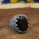 انگشتر گارنت نقره مردانه طرح بهمن - Image 2