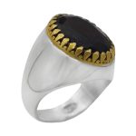 انگشتر گارنت نقره مردانه طرح دور طلایی فیلی