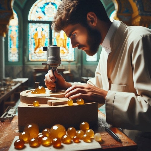 فردی در حال حکاکی دعای شمس الشموس