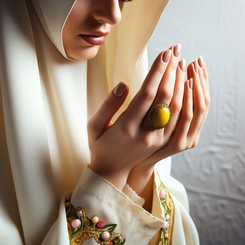 زنی در حال خواندن نماز شرف الشمس