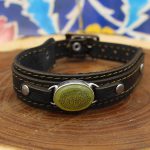 دستبند شرف الشمس نقره چرم طبیعی مشکی دو لایه طرح معین + حرز امام جواد (ع) + آیت الکرسی + حکاکی شرف الشمس - Image 3