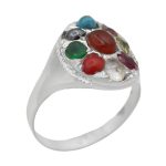 انگشتر چند سنگ نقره زنانه دست ساز طرح نورا + حرز امام جواد (ع)