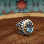 انگشتر توپاز الماس تراش نقره مردانه طرح اردشیر - Image 3