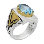 انگشتر توپاز الماس تراش نقره مردانه طرح شباهنگ