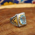 انگشتر توپاز الماس تراش نقره مردانه طرح شباهنگ - Image 2