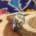 انگشتر توپاز الماس تراش نقره مردانه طرح شباهنگ - Image 3