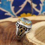 انگشتر توپاز الماس تراش نقره مردانه طرح شهروز - Image 2