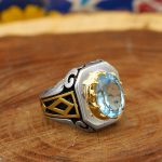 انگشتر توپاز الماس تراش نقره مردانه طرح شهروز - Image 3