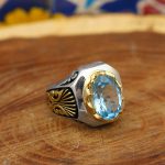 انگشتر توپاز الماس تراش نقره مردانه طرح فرداد - Image 2