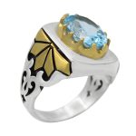 انگشتر توپاز الماس تراش نقره مردانه طرح پیروز