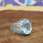 انگشتر توپاز الماس تراش نقره مردانه دست ساز طرح آریا - Image 3