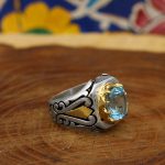 انگشتر توپاز الماس تراش نقره مردانه طرح پاینده - Image 2