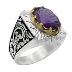 انگشتر آمیتیست نقره مردانه دست ساز طرح کیان