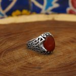 انگشتر عقیق سرخ یمنی نقره مردانه طرح سام - Image 3