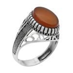 انگشتر عقیق سرخ یمنی نقره مردانه طرح سپند